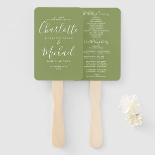 Moss Green Signature Script Wedding Program Hand Fan