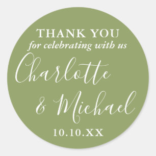 Moss Green Signature Wedding Favour Thank You Classic Round Sticker