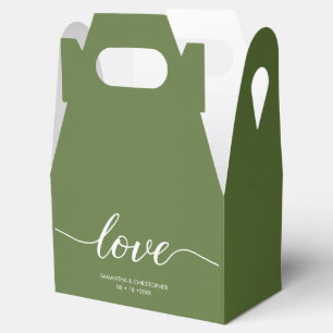 Moss green Simple Love Script Wedding custom Favor Box