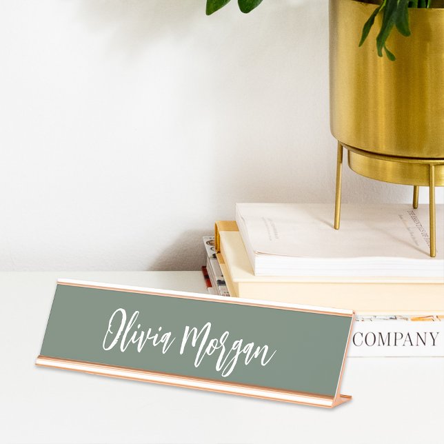 Moss Green Sketched Cursive Script Desk Name Plate (Creator Uploaded)