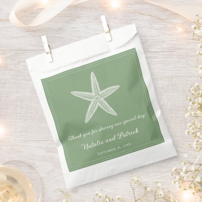 Moss Green Starfish Wedding Favour Bags (Clipped)