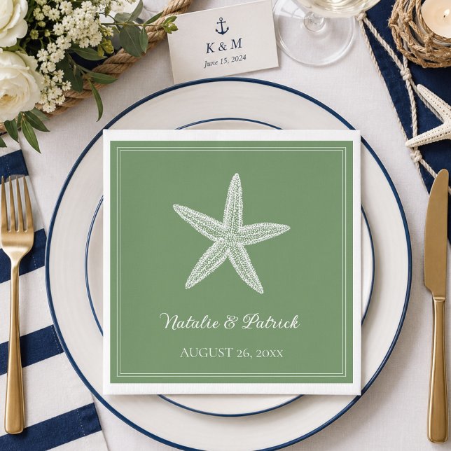 Moss Green Starfish Wedding Napkin (Moss Green Starfish Wedding Napkins)
