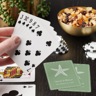 Moss Green Starfish Wedding Playing Cards