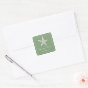 Moss Green Starfish Wedding Stickers