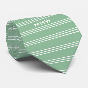 Moss Green Stripes cravate monogramme personnalisé