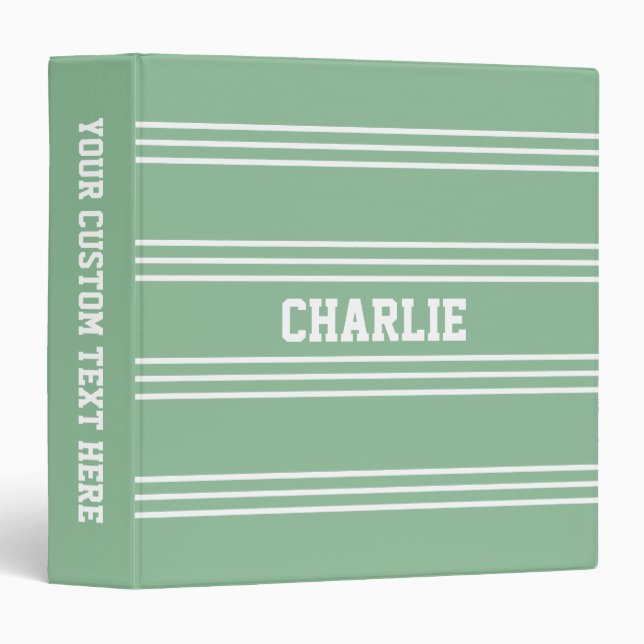 Moss Green Stripes custom monogram binders (Front/Spine)