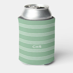 Moss Green Stripes custom monogram can cooler