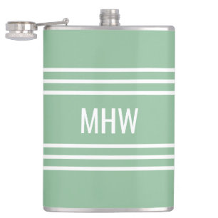 Moss Green Stripes custom monogram flask
