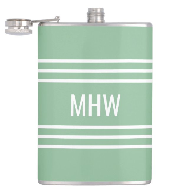 Moss Green Stripes custom monogram flask (Opened)