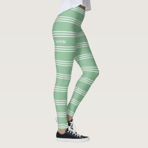 Moss Green Stripes custom monogram leggings