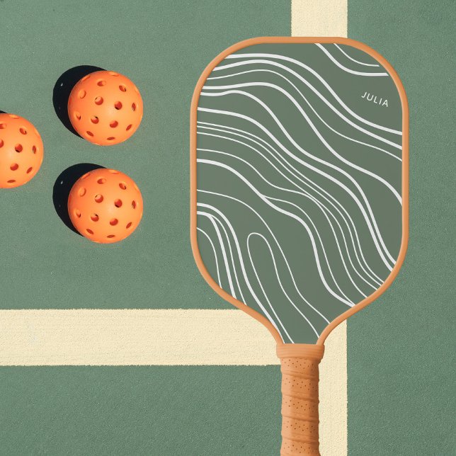 Moss Green Wave Modern Personalized  Pickleball Paddle (Creator Uploaded)