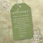 Moss Green Wedding Favour Welcome Basket Bag Gift Tags<br><div class="desc">Featuring signature style names,  this elegant moss green tag can be personalized with your special thank you information. Designed by Thisisnotme©</div>