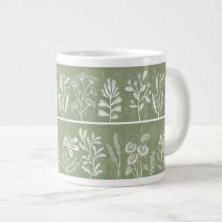 Moss Green Whimsical Botanical Silhouettes Large Coffee Mug