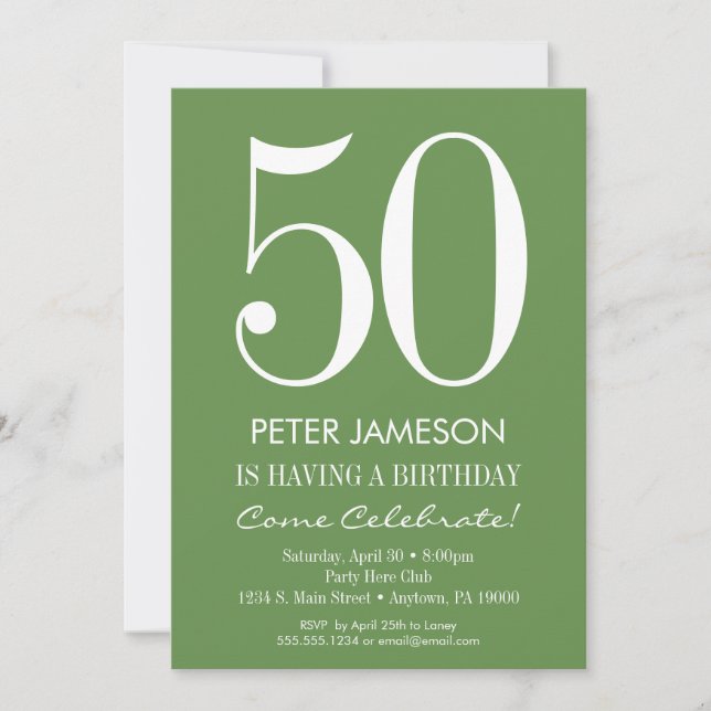 Moss Green White Moderne Adulte Invitations d'anni (Devant)