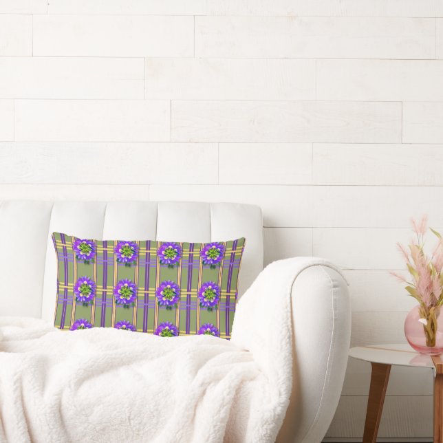 Moss Green with Purple Flowers Lumbar Pillow (Couch)