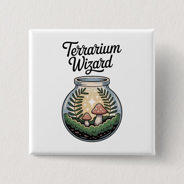 Moss Jar Plant Terrarium Building Lover 2 Inch Square Button (Front)