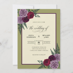 Moss Magenta Fern Wedding Invitation
