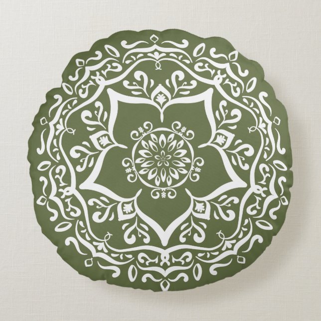 Moss Mandala Round Pillow (Front)