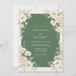 Moss Peach Painted Wedding Invitation
