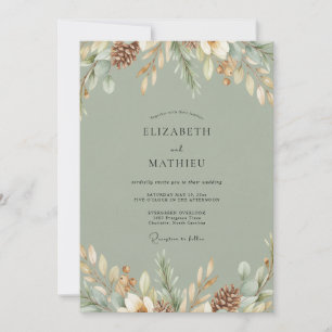 Moss Pinecone Woodland Wedding Invitation