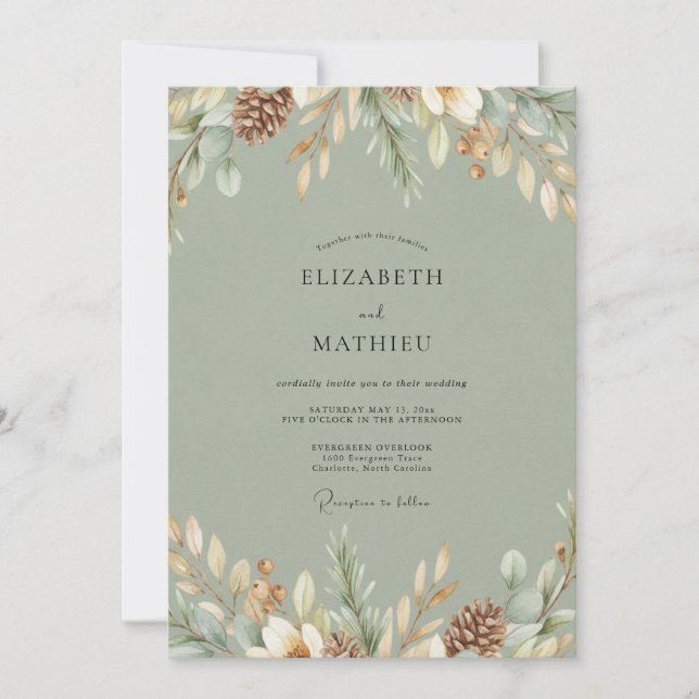 Moss Pinecone Woodland Wedding Invitation (Front)