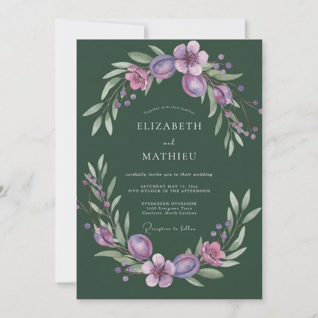 Moss Plum Leafy Wedding Invitation (Front)