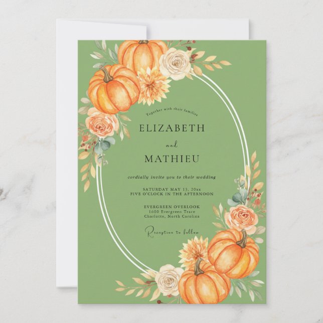 Moss Pumpkin Autumn Wedding Invitation (Front)
