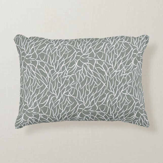 Moss sage green boho bare coral branches  accent pillow (Front)