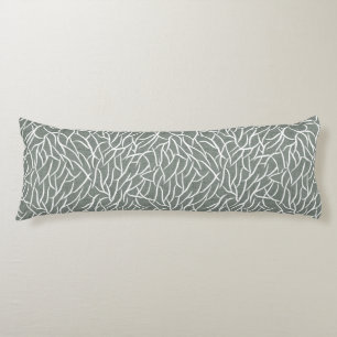 Moss sage green boho bare coral branches body pillow