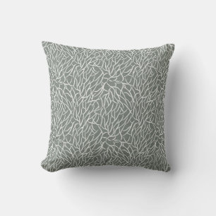 Moss sage green boho bare coral branches  throw pillow