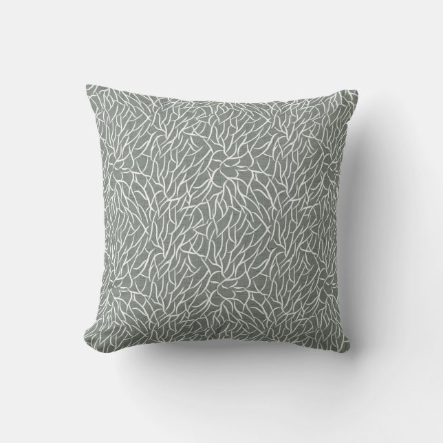 Moss sage green boho bare coral branches  throw pillow (Front)