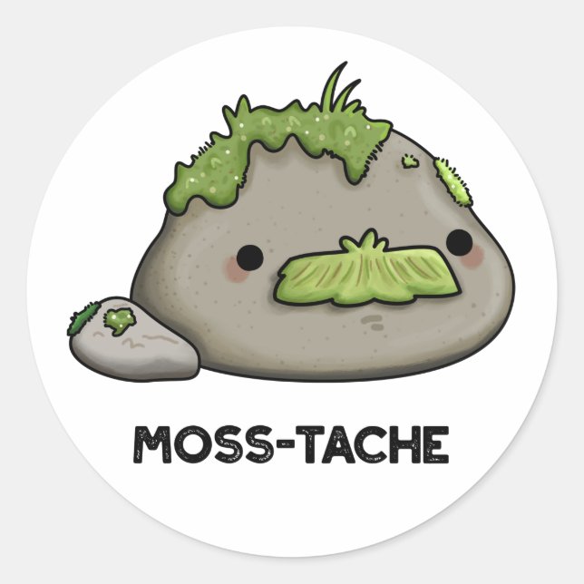 Moss-tache Funny Moustache Pun  Classic Round Sticker (Front)
