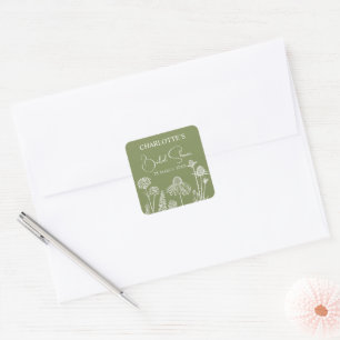 Moss Wildflowers Sketched Floral Bridal Shower  Square Sticker