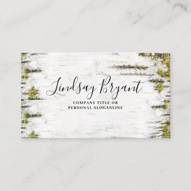 Mossy Birch Bark Rustic Country Woodland Business Card (Front)