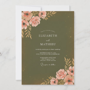 Mossy Coral Painted Wedding Invitation