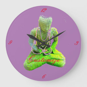 Mossy Green Buddha Meditating Thunder_Cove Large Clock