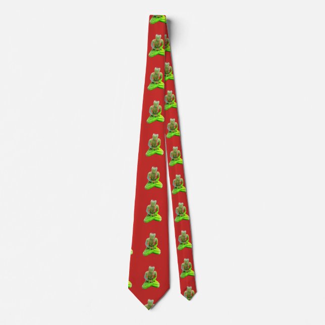 Mossy Green Buddha Meditating Thunder_Cove Tie (Front)
