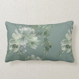 Mossy Green Floral Mystique Contemporary Lumbar Pillow