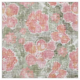 mossy green red flowers texture canvas coarse fabric