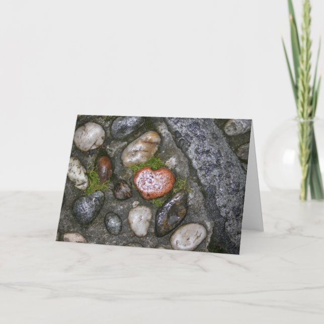 Mossy Heart Pebble Holiday Card (Front)