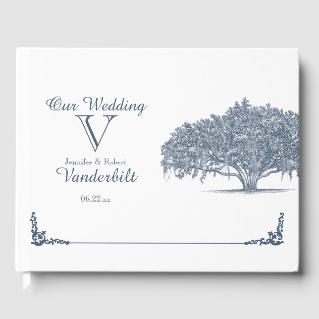 Mossy Oak Tree in Blue Wedding Guest Book (Front)