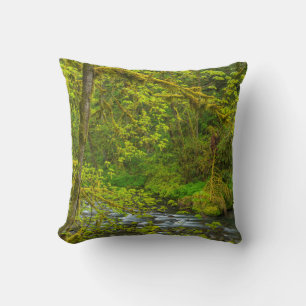 Mossy Rocks And Trees Line Eagle Creek Throw Pillow