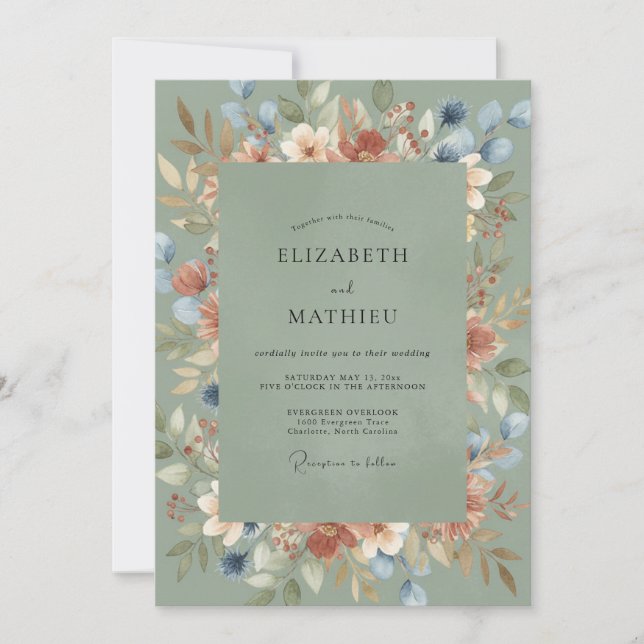 Mossy Terracotta Painted Wedding Invitation (Front)
