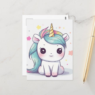 Most Adorable Pastel Kawaii Unicorn Postcard