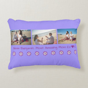 Most Amazing Mom Ever, w/ Heart. Name + 3 Photos Accent Pillow