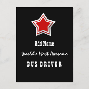 Most Awesome BUS DRIVER  Black with Red Star A02 Postcard