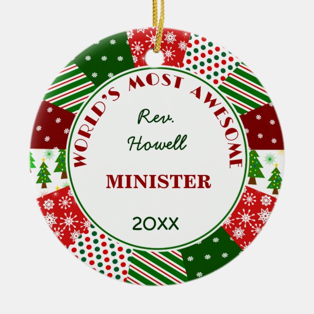 Most Awesome Minister or Alternate Name Ceramic Ornament (Front)