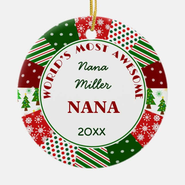 Most Awesome NANA or Any Grandma Name Ceramic Ornament (Front)
