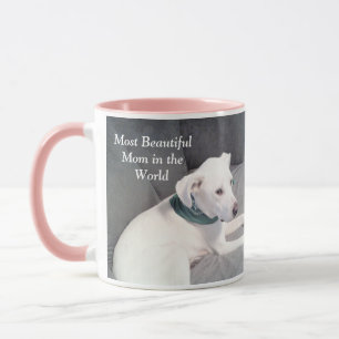 Most Beautiful Mom Photo of Cute White Dog Pink Mug