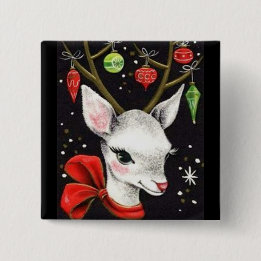 Most Beautiful Vintage Christmas Deer 2 Inch Square Button